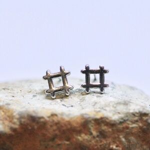 New Handcrafted Small Hashtag Earrings Sterling Silver, Instagram Studs